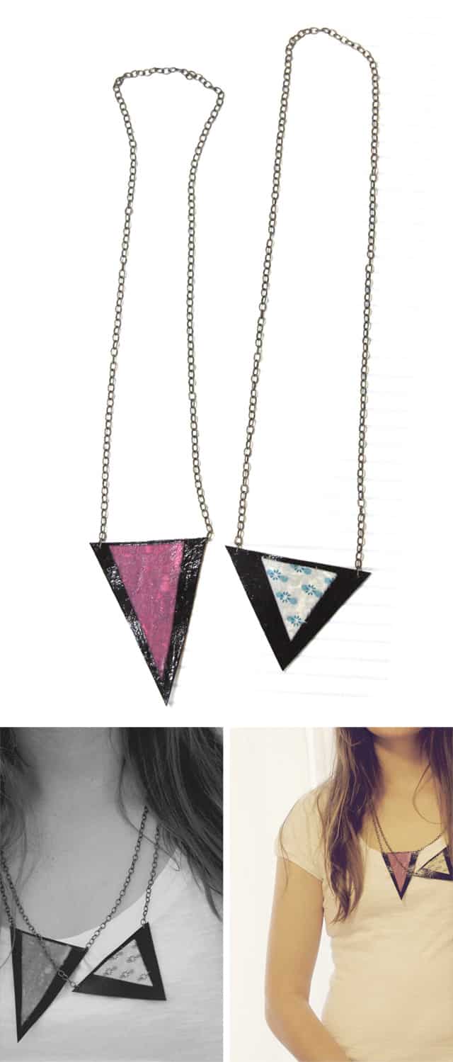 geometric fabric scrap triangle necklace