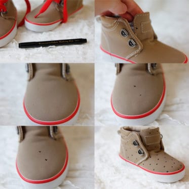 draw hearts on blank shoes with fabric pen