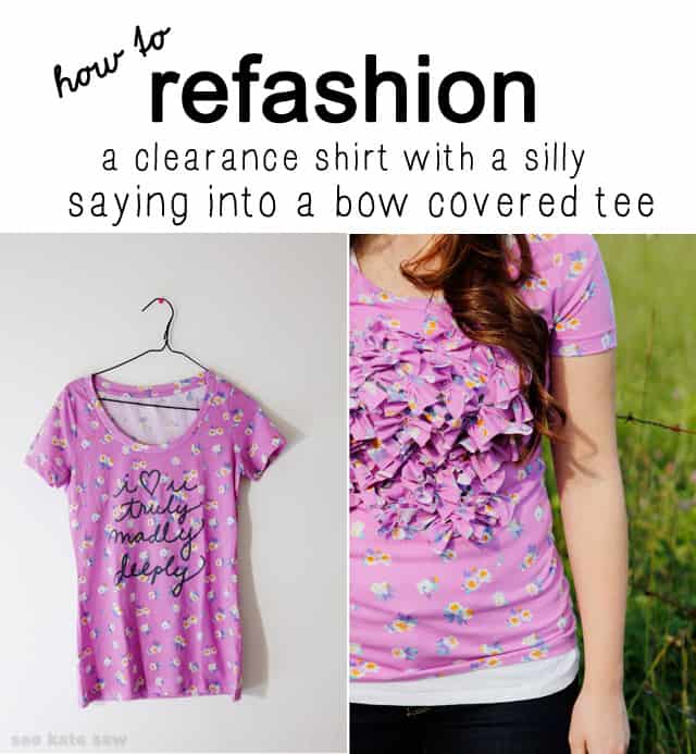 clearance t shirt refashion: turn a shirt with a silly saying into a bow  covered tee! - see kate sew