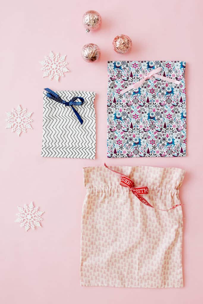 Cute drawstring gift bags made with fabric