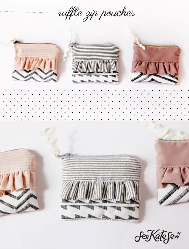 Ruffle Zip Pouches with Decorative Stitching | See Kate Sew