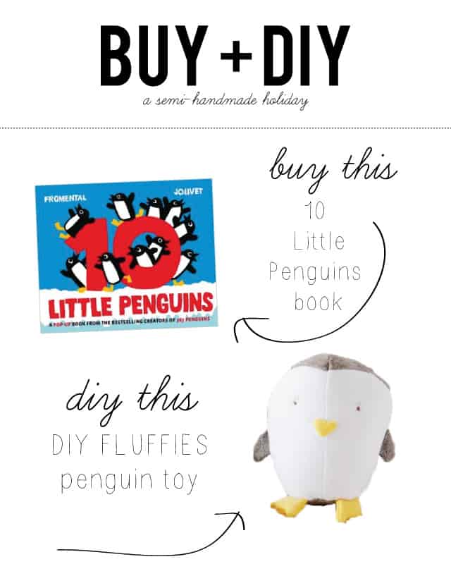 gift idea for kids: buy a book and sew a penguin toy to go with it. Great for literature learning! | Buy + DIY Gift Ideas | DIY penguin plush toy and book gift | unique gift ideas for kids | handmade kids toys | handmade kids gifts | diy gifts for kids | semi handmade gifts || See Kate Sew #diytoys #diygifts #Kidsgift 