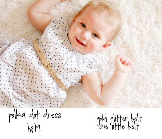 BABY STYLE // gold glitter belt + polka dot dress