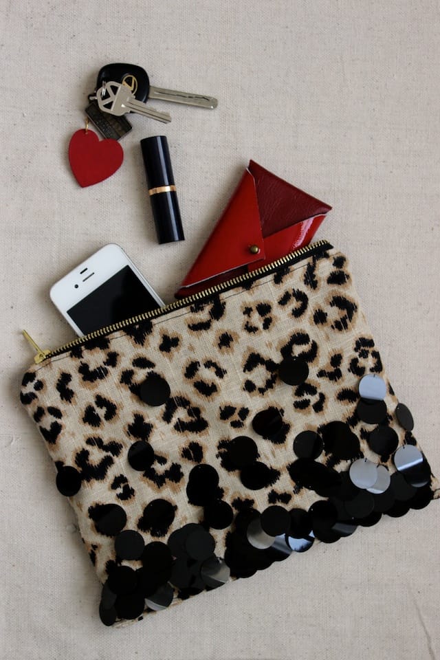 Leopard + Sequin Zipper Clutch