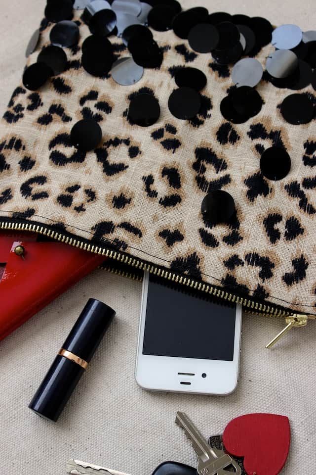 Leopard + Sequin Zipper Clutch 3