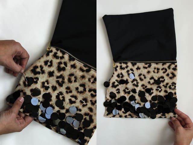 Leopard + Sequin Zippered Clutch - Steps 3 + 4