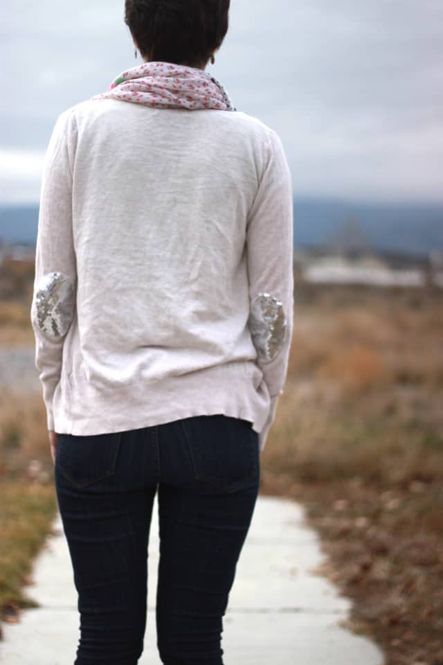 sequin elbow patch sweater