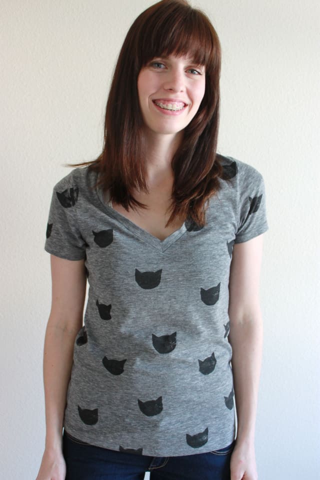 DIY cat stamp tee