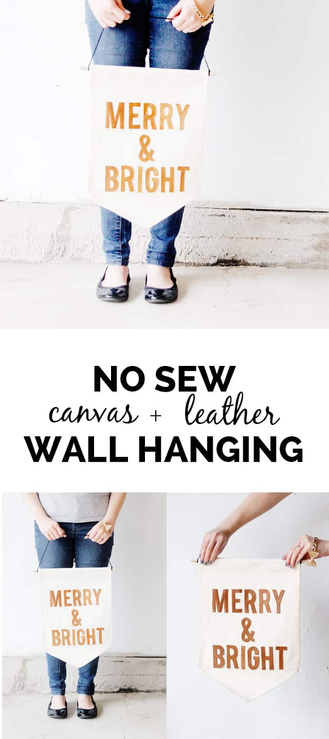 No Sew Canvas and Leather Wall Hanging "Merry & Bright" | No Sew Canvas + Leather Wall Hanging Tutorial | how to work with leathercraft | leather crafts | diy leather banner | crafts and diys | diy kids art || See Kate Sew #leathercraft #nosew #leatherbanner 