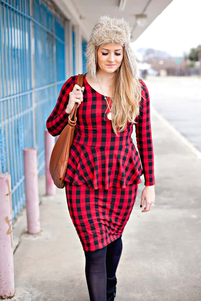 Buffalo Plaid Peplum Dress