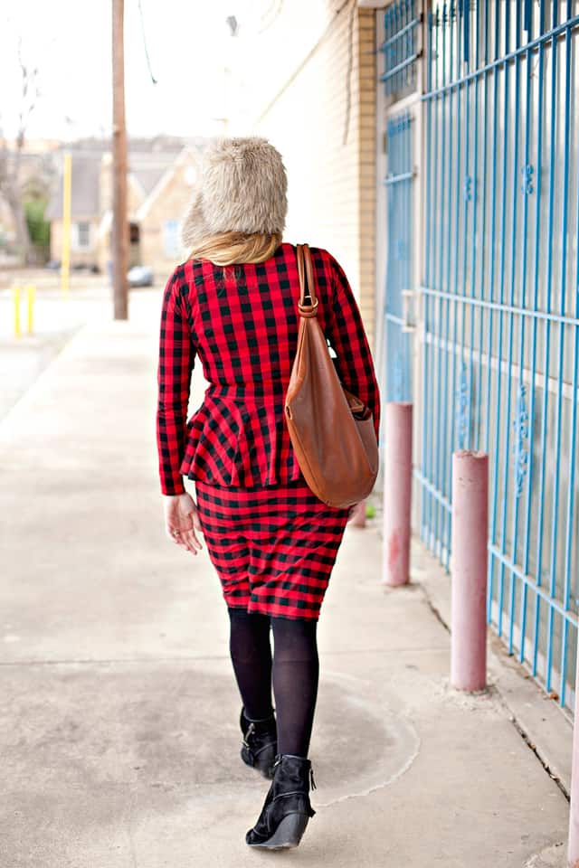 Buffalo Plaid Peplum Dress