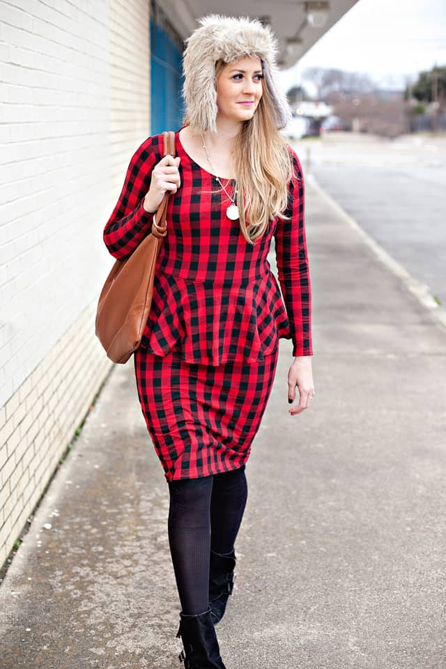 Buffalo Plaid Peplum Dress