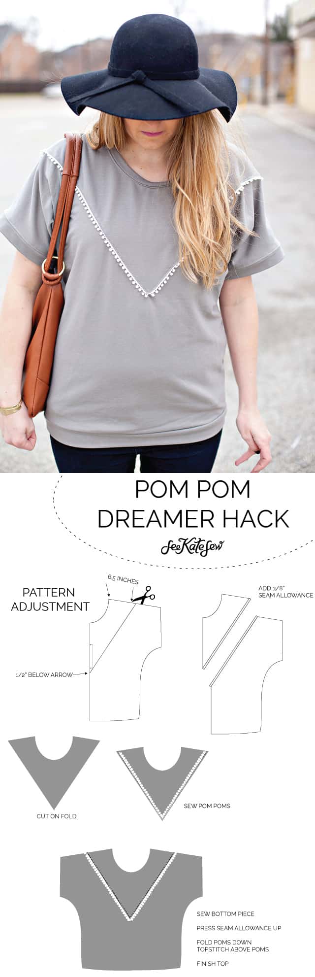 Pom Pom Dreamer Top | diy clothing ideas | handmade clothing | diy women's clothing || See Kate Sew #pompomtop #diytop #diyclothing