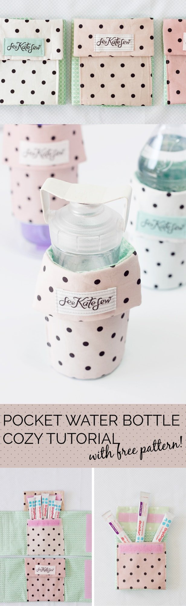 Pocket Water Bottle Cozy | diy water bottle holder | how to sew a cozy | free sewing tutorials | sewing tips and tricks || See Kate Sew #sewingtips #sewingtutorials #diybottleholder