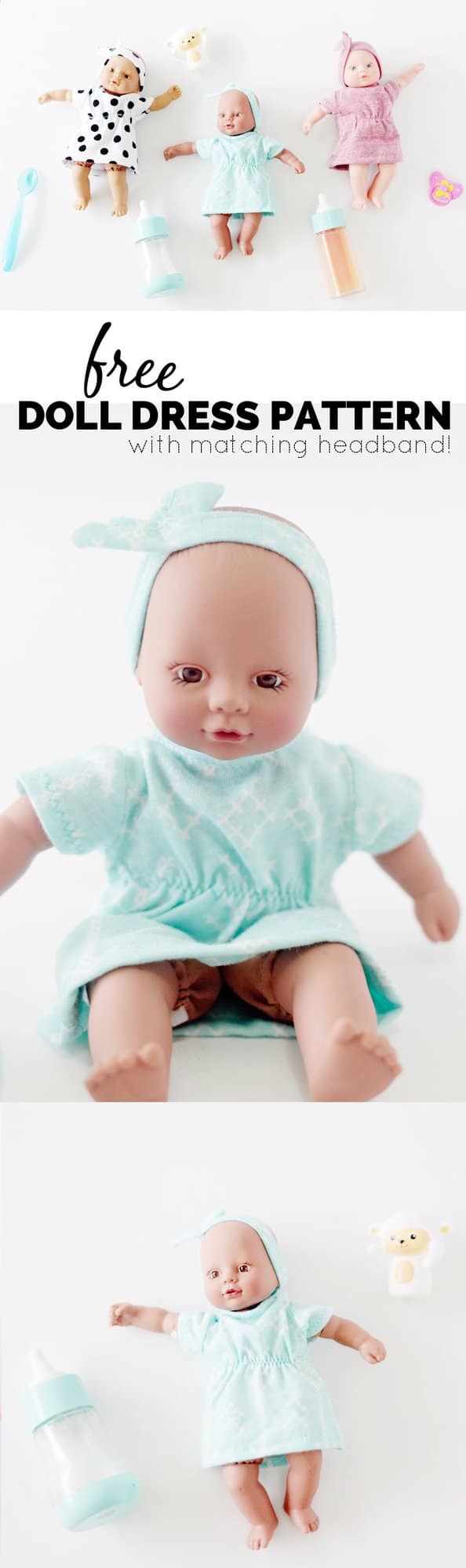 FREE mini baby doll dress and headband pattern | diy baby doll clothing | baby doll clothing pattern | hand sewn baby doll clothing || See Kate Sew #babydollclothes #diybabydoll #sewingpatterns