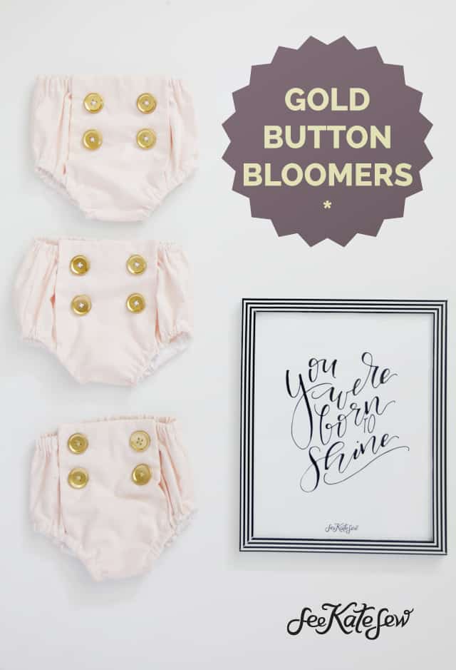 GOLD BUTTON BLOOMERS | FREE PATTERN | diy baby bloomers | diy baby clothing | handmade baby clothing | baby bloomer pattern || See Kate Sew #diybaby #freepattern #sewingtips