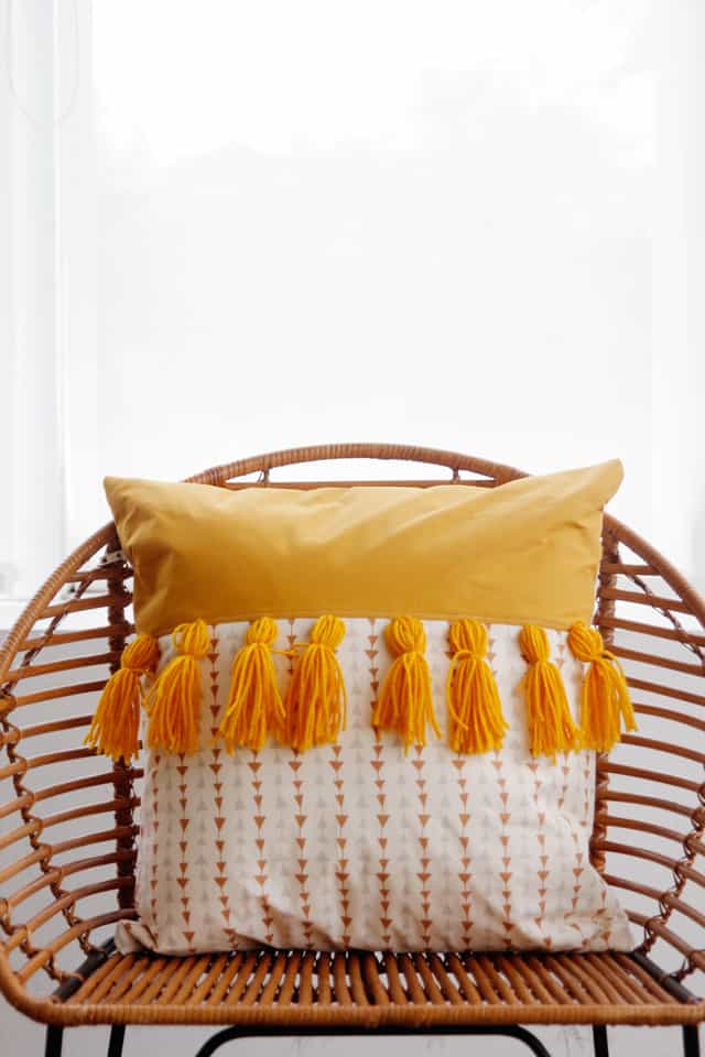 DIY Tassel Pillow with Scrap Fabric Filling, Teaching Kids to Sew