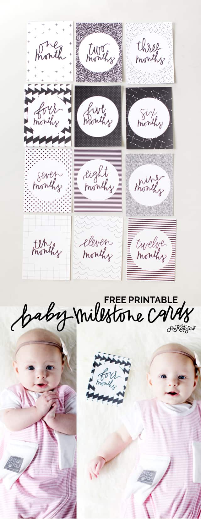 FREE printable month-by-month cards | baby milestone cards | diy milestone cards | monthly milestone cards for babies | free printable milestone cards || See Kate Sew #milestonecards #babydiy #babymilestones #seekatesew