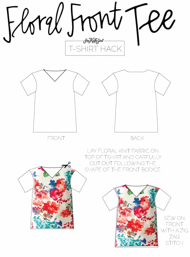 Floral Front Tee | 10 Ways to Refashion a Basic Tee | 10 T-Shirt Hacks | t-shirt sewing tips | sewing tips and tricks | easy sewing tutorials | how to re-use an old t-shirt || See Kate Sew #sewingtutorial #tshirthack