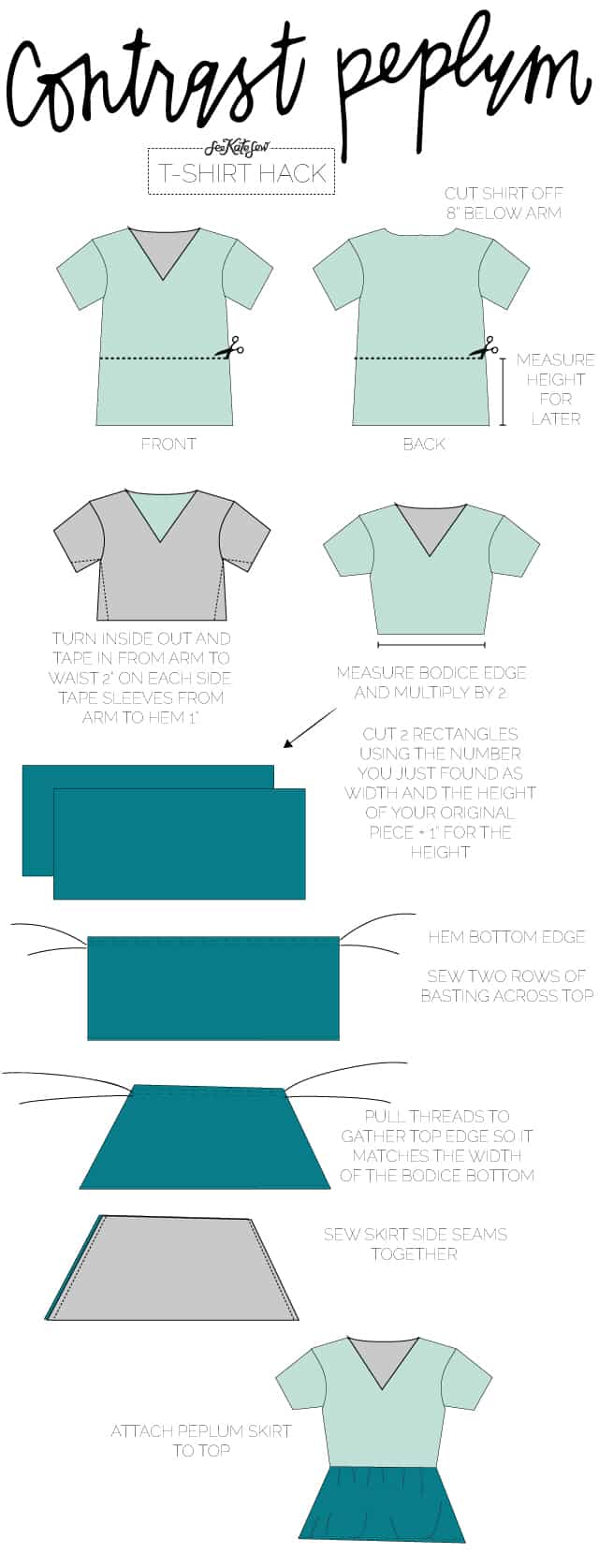 T-shirt to Peplum Top Refashion - Gathered