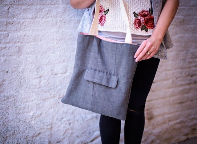 TOTE MADE FROM SUIT | 5 Thrift Store Sewing Hacks | sewing tutorials | sewing tips and tricks | sewing projects | thrift store clothing hacks | sewing tutorials clothes | DIY clothing tutorials | DIY clothing hacks || See Kate Sew #thriftstorehacks #clothinghacks #sewingtutorials #seekatesew