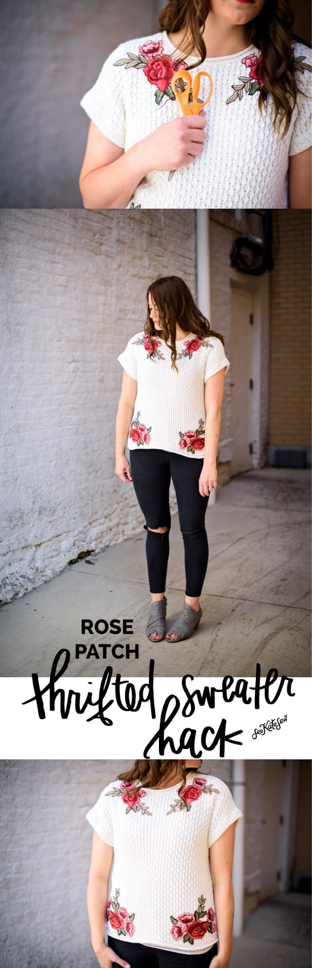 ROSE SWEATER REFASHION | 5 Thrift Store Sewing Hacks | sewing tutorials | sewing tips and tricks | sewing projects | thrift store clothing hacks | sewing tutorials clothes | DIY clothing tutorials | DIY clothing hacks || See Kate Sew #thriftstorehacks #clothinghacks #sewingtutorials #seekatesew