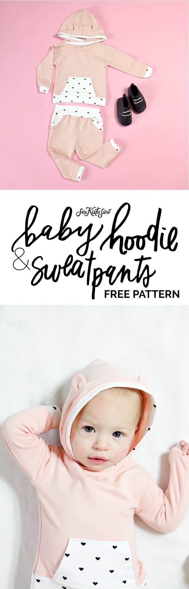 DIY BABY HOODIE + SWEATS | French Terry Baby Hoodie + Track Pants Pattern | diy baby clothing | handmade baby clothing | handmade kids clothes | sewing kids clothing | sewing tips and tricks | sewing tutorials | how to sew a baby hoodie | baby hoodie and pants outfit || see kate sew #sewingtips #sewingtututorial #diybabyclothing