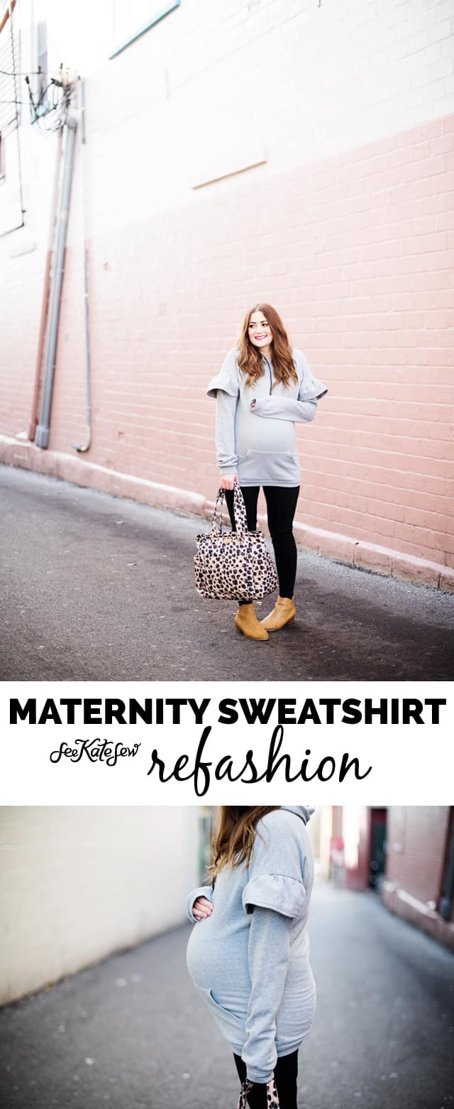 DIY Maternity Sweatshirt Refashion | diy maternity clothing | maternity clothing patterns | free sewing patterns | diy maternity clothes for winter | maternity sewing pattern || see kate sew #diymaternityclothing #freesewingproject #sewingpattern #sewingtutorials 