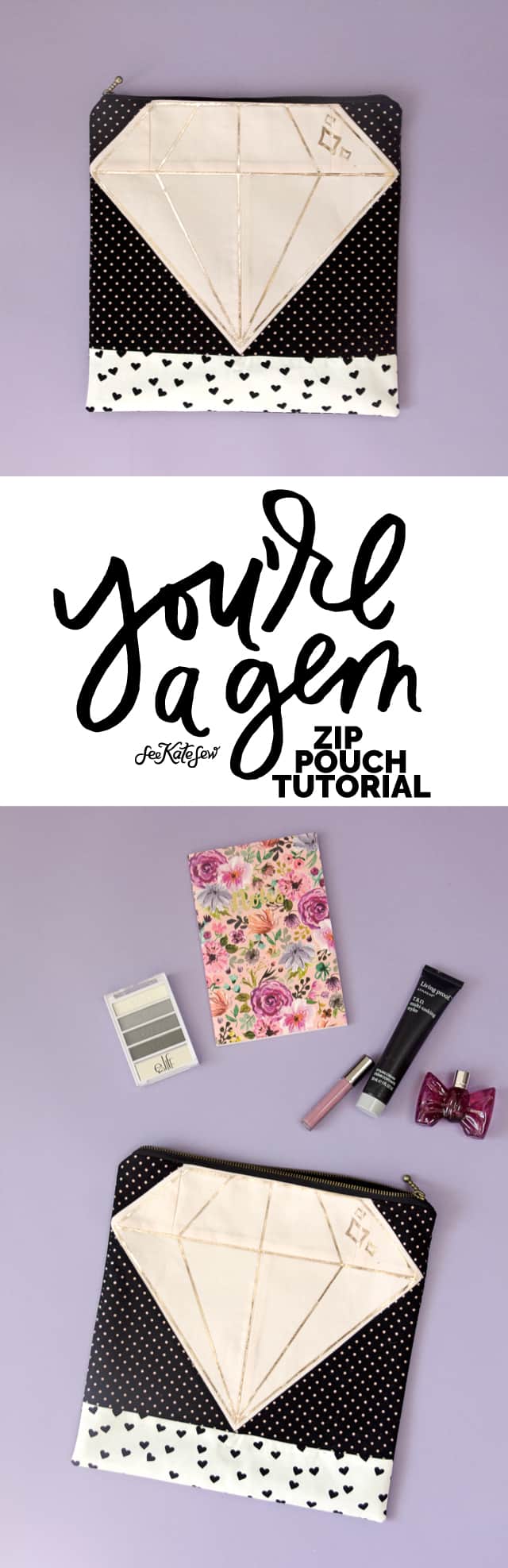 sewing themed zipper pouch tutorial - see kate sew