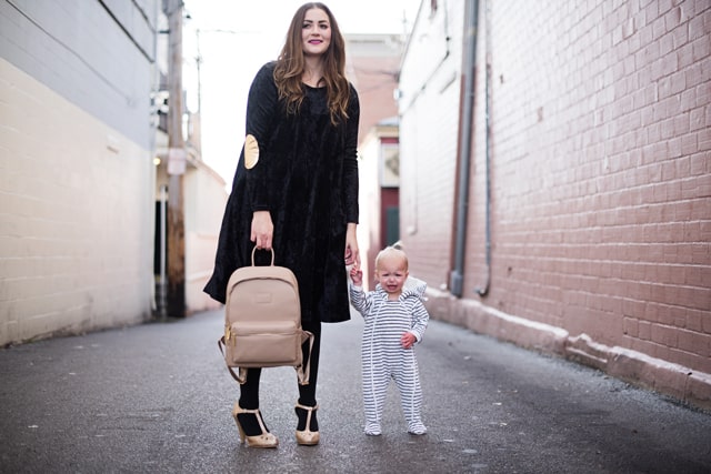 NYE black velvet + gold pleather dress