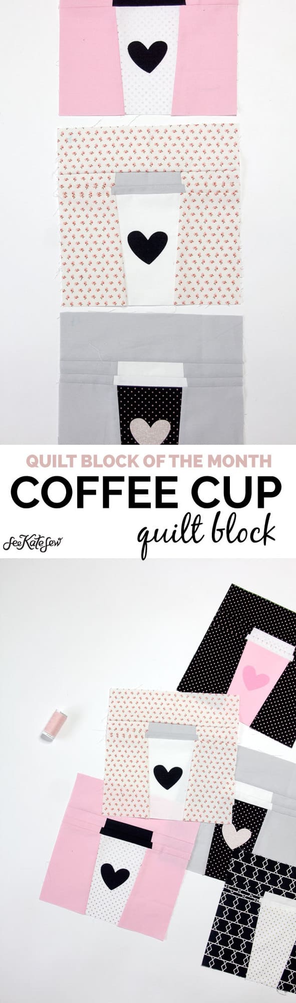 QBOM: Coffee Cup Quilt Block | cricut tutorials | how to make a quilt block | diy quilt block | quilt block tutorial | quilt blocks of the month | quilt block patterns || see Kate sew #quiltblock #freequiltblock #quiltblockpattern