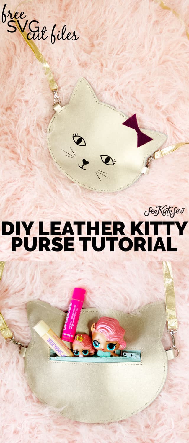 DIY Leather Kitty Purse cut with the Cricut Maker | cricut craft ideas | diy purse tutorial | how to make a purse | cricut maker tutorials | cat inspired accessories || See Kate Sew #cricut #diypurse #pursetutorial