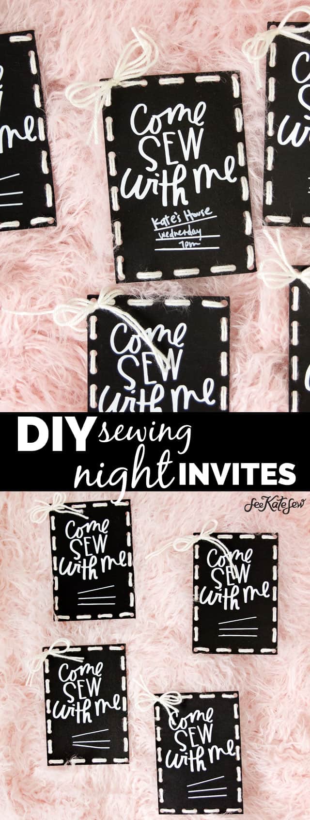 Sewing Night DIY Invites | Sewing Night Invitation! | diy invitations | party invitation ideas | cricut maker tutorials | sewing themed invitations || See Kate Sew #diyinvitations #cricut #critcutdiy