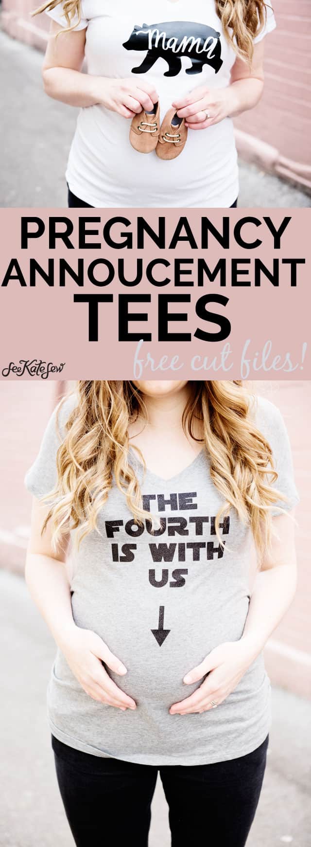 DIY Pregnancy Annoucement Tees | pregnancy announcement t-shirts | pregnancy announcement ideas | diy pregnancy announcement || See Kate Sew #pregnancyannouncement #diytshirt