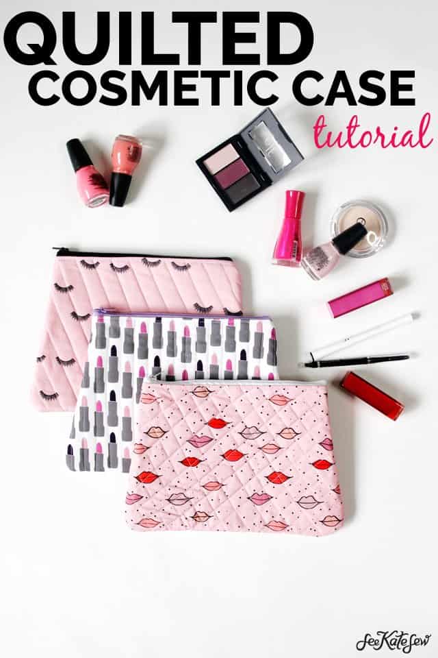 Quilted Cosmetic Case Kiss Me Kate | DIY Cosmetic Case | Makeup Bag Tutorial | Quilted Cosmetic Case | Quilted Makeup Bag | DIY Makeup Bag | Sewing Tutorial | Kiss Me Kate Fabric | Makeup Bag || See Kate Sew #quiltedmakeupbag #diymakeupbag #diycosmeticcase #cosmeticcasetutorial #makeupbagtutorial #kissmekatefabric #seekatesew