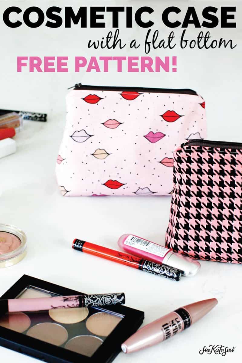 DIY zippered pouch tutorial flat bottom | DIY Zippered Pouch with Flat Bottom | DIY Zippered Pouch Tutorial | DIY Zippered Pouch | Flat Bottom Zippered Pouch | How to Make a Zippered Pouch with a Flat Bottom | DIY Makeup Bag | DIY Standup Makeup Bag | Free Zippered Pouch Pattern | DIY Cosmetic Case | Kiss Me, Kate Fabric || See Kate Sew #diyzipperedpouch #flatbottompouch #makeupbag #freepattern #seekatesew