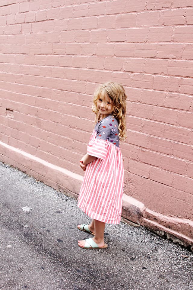 Lips + Stripes Dress | DIY Girls Dress | DIY Kids Clothes | Emma Dress Pattern | Kiss Me, Kate Fabric | Girls Dress Tutorial || See Kate Sew #diygirlsdress #emmadresspattern #kissmekatefabric #sewingtutorial #seekatesew