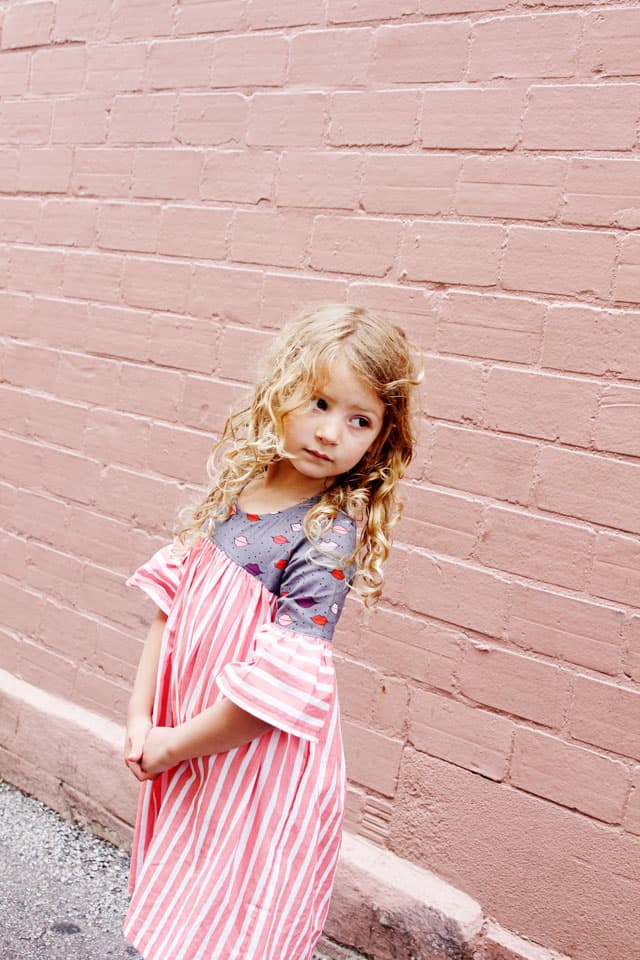 Lips + Stripes Dress | DIY Girls Dress | DIY Kids Clothes | Emma Dress Pattern | Kiss Me, Kate Fabric | Girls Dress Tutorial || See Kate Sew #diygirlsdress #emmadresspattern #kissmekatefabric #sewingtutorial #seekatesew