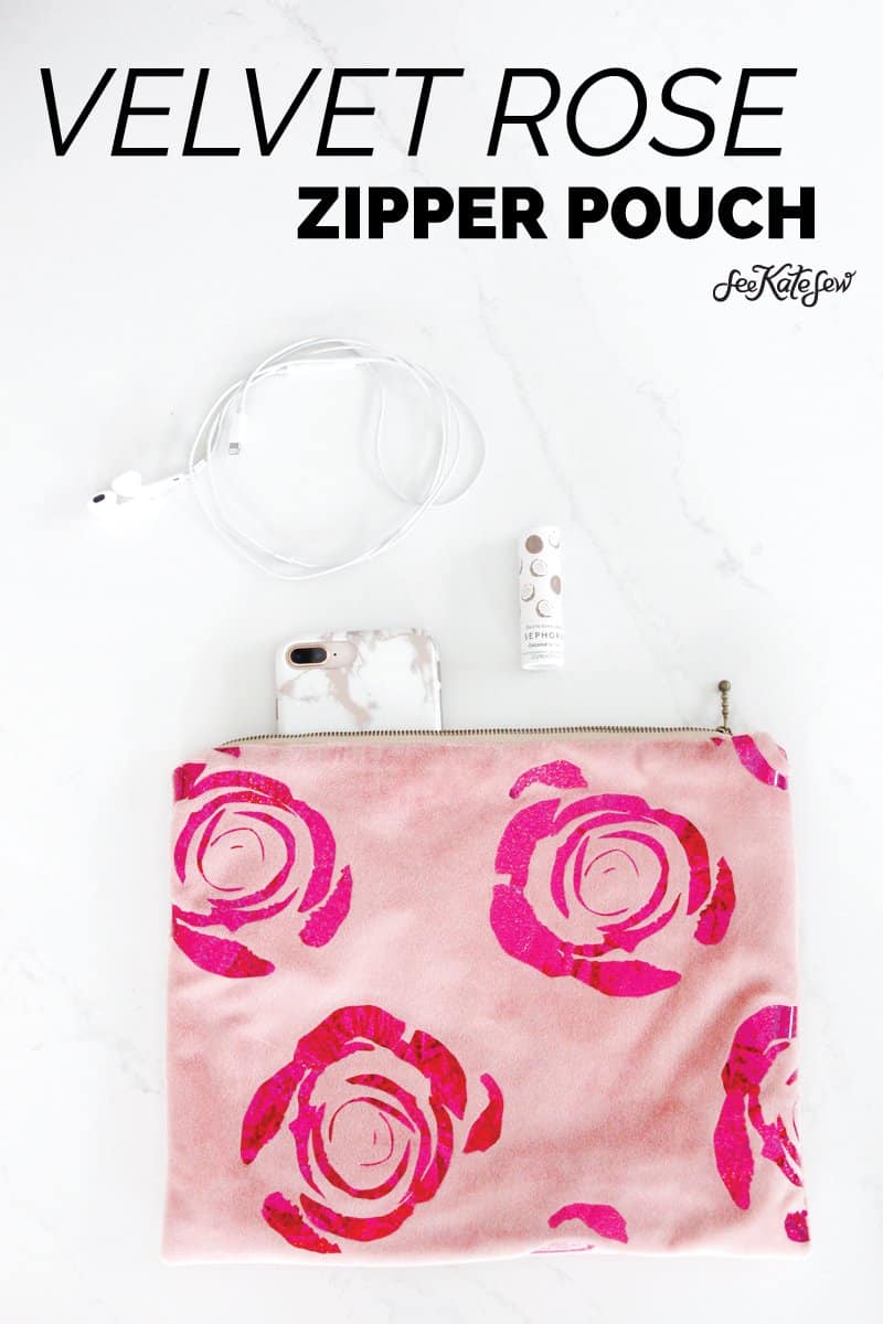 Velvet Zipper Pouch | DIY Pouch | DIY Velvet Pouch | DIY Clutch | Sewing With Velvet | DIY Zipper Pouch | Rose SVG | Sewing Tutorial || See Kate Sew #zipperpouch #sewingtutorial #seekatesew
