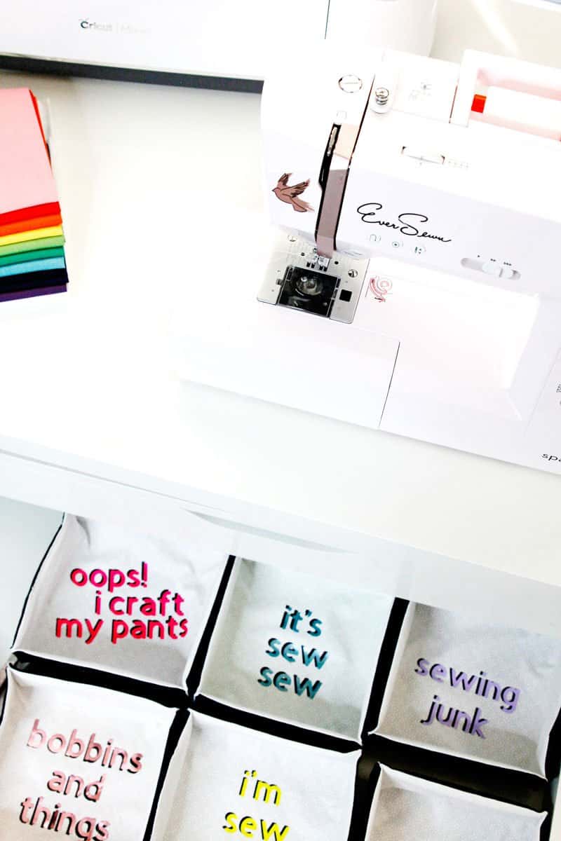 DIY Cheeky Fabric Boxes | DIY Fabric Boxes | DIY Shallow Boxes | Sewing Room Organization Tips | Cricut Projects || See Kate Sew #cricut #organization #seekatesew