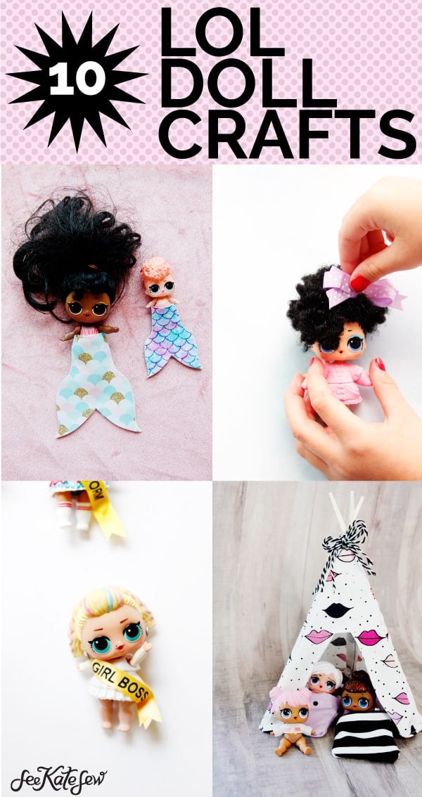 Get your craft on with these 10 LOL Doll Crafts! Easy to make and fun to play with, these crafts only need little scraps of material and encourage hours of imaginative play! || See Kate Sew #loldolls #dollcrafts #kidstoys #dollaccessories #seekatesew
