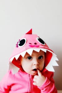 Pink DIY baby shark costume with a hoodie - see kate sew