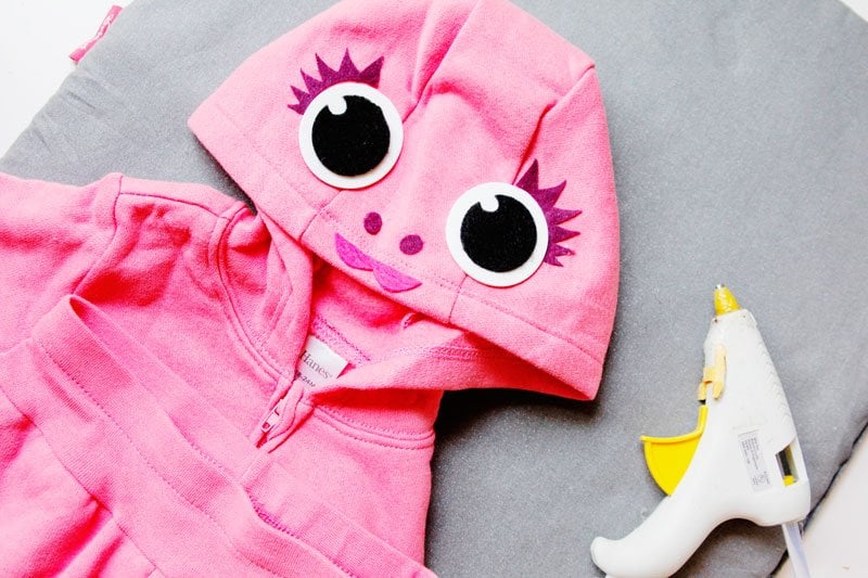 Pink DIY baby shark costume with a hoodie