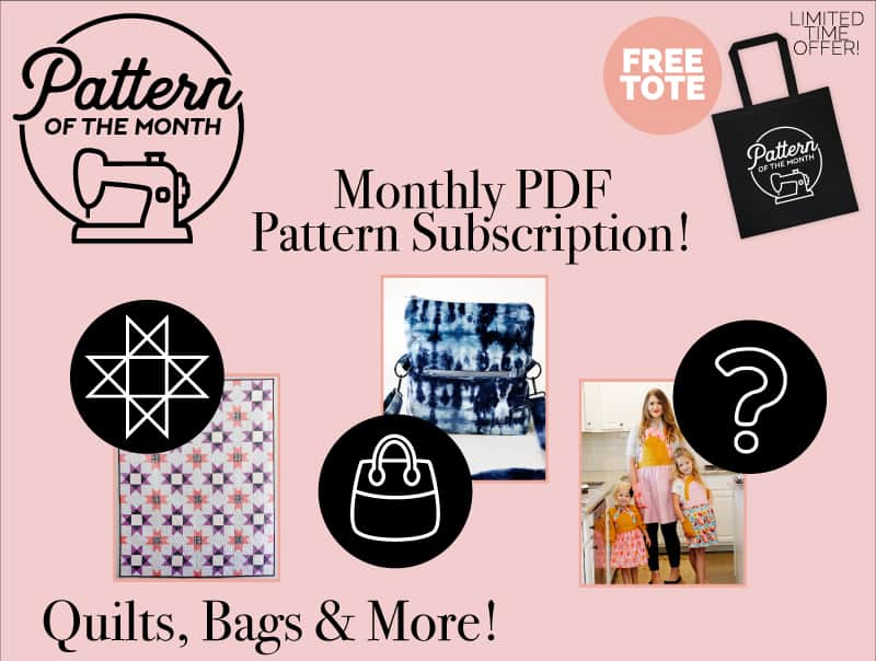 Pattern of the Month | With THREE new sewing patterns every month, you will always have a project ready to go! The surprise is half the fun, the sewing is the other half. With so many different subscription options, you can choose a plan that is perfect for you! || See Kate Sew #patternofthemonth #sewingpatterns #bagpatterns #quiltpatterns #mysterypatterns #seekatesew