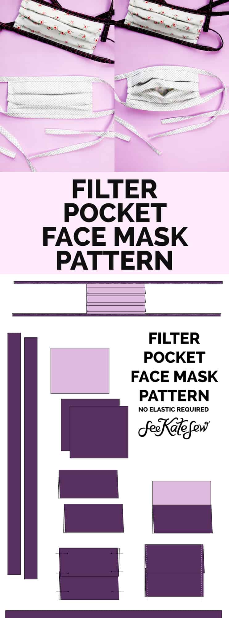 How to Sew a Face Mask with Filter Pocket (NO ELASTIC!) - see kate sew