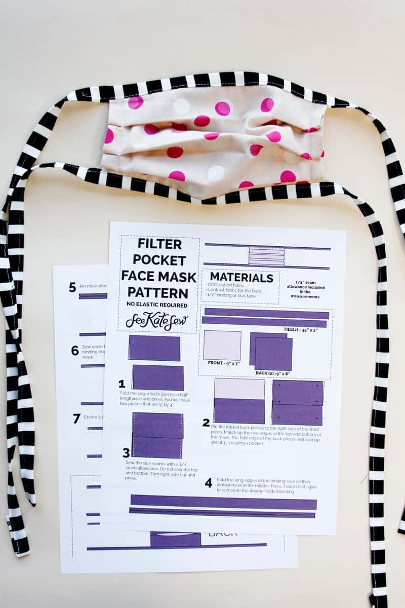 How to Sew a Face Mask with Filter Pocket (NO ELASTIC!) - see kate sew