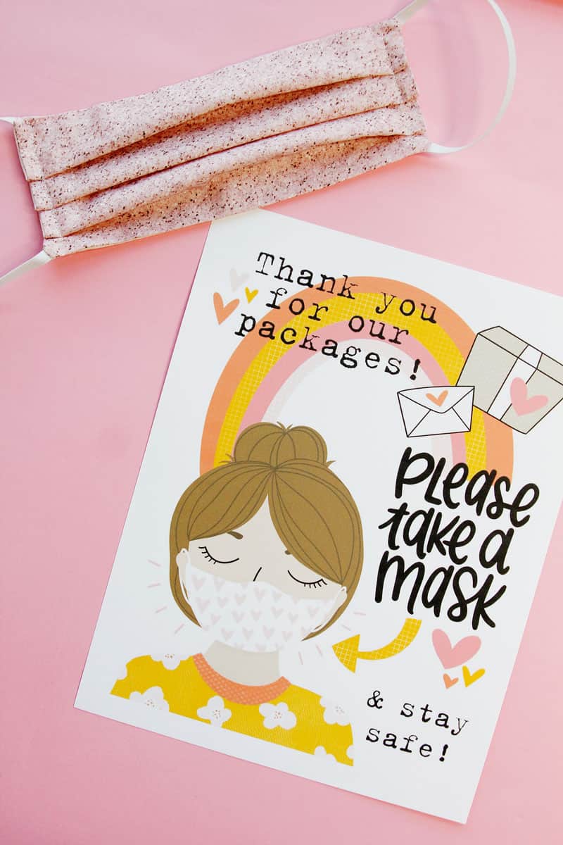 Thank you for Delivering our Packages Take a Mask Printable see