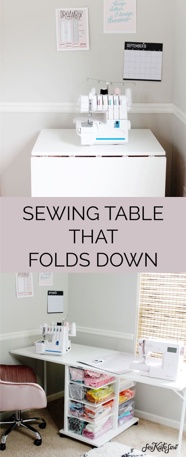 A sewing table that folds down for small spaces