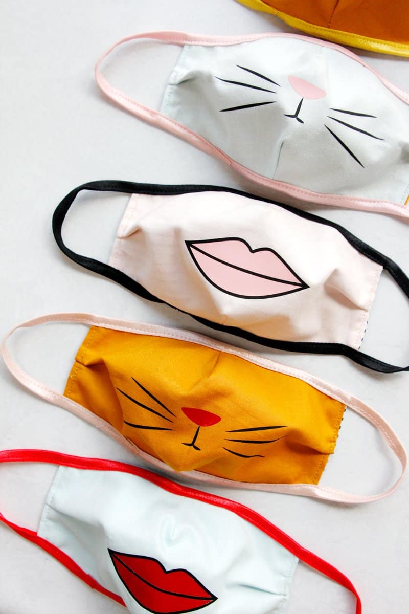 Funny Face Masks with Vinyl - Includes FREE SVG Files | 8 free mask sewing patterns to make