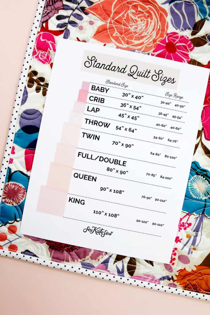 standard quilt sizes chart and printable see kate sew